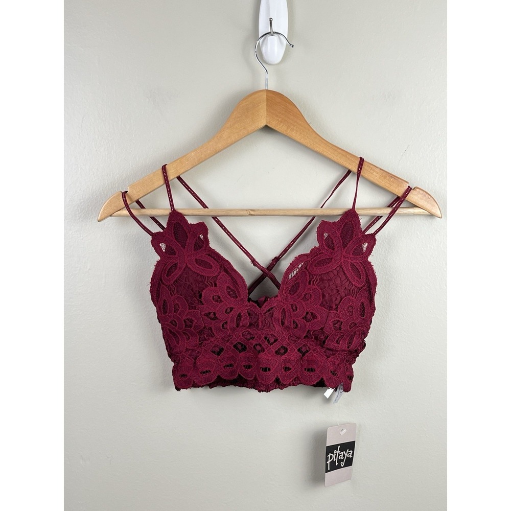 Pitaya Anemone NWT‎ Lace Bralette Strappy Red Sz Small Adjustable